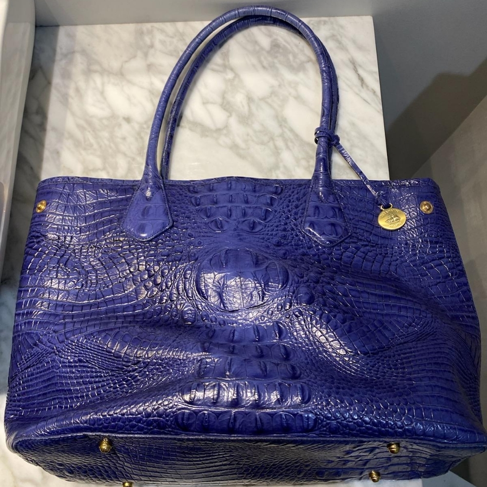 Indigo Brahmin Melbourne collection crocodile embossed shoulder tote